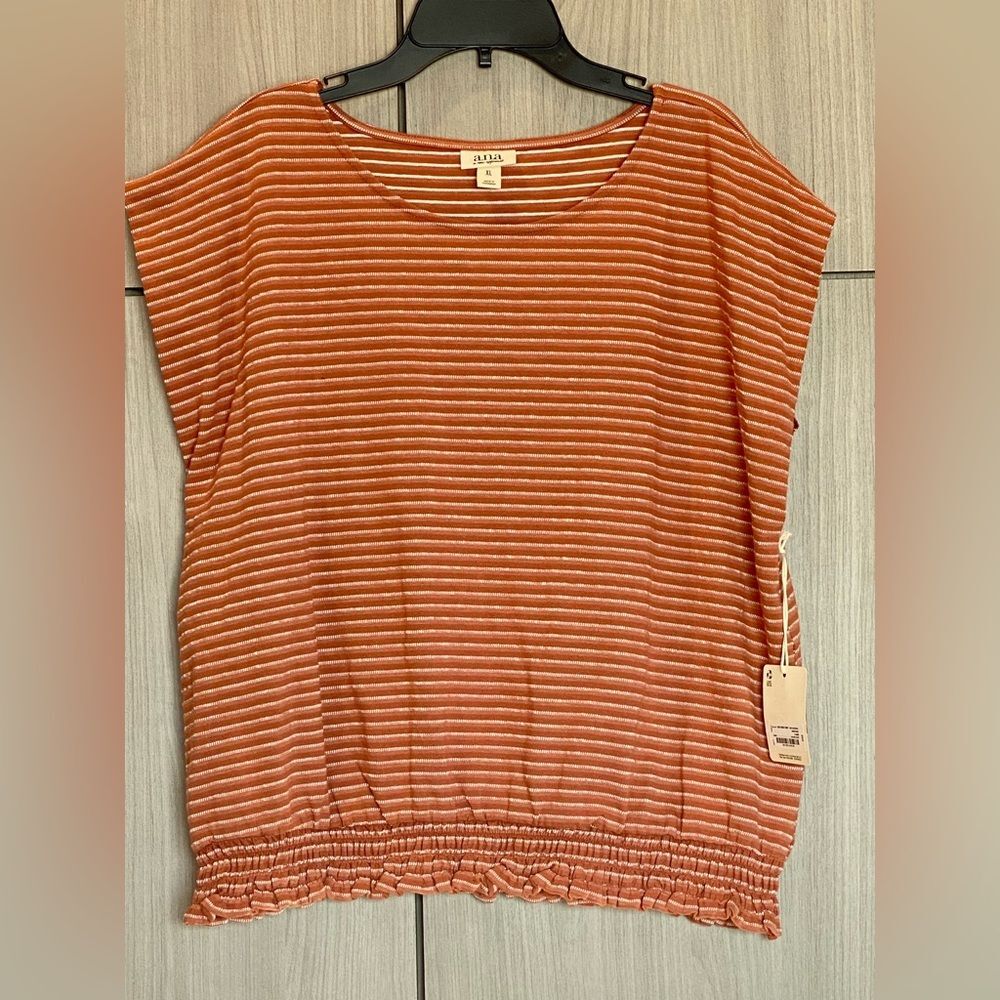 a.n.a Striped Pullover Blouse - Chutney Stripe & Cream  NWT
